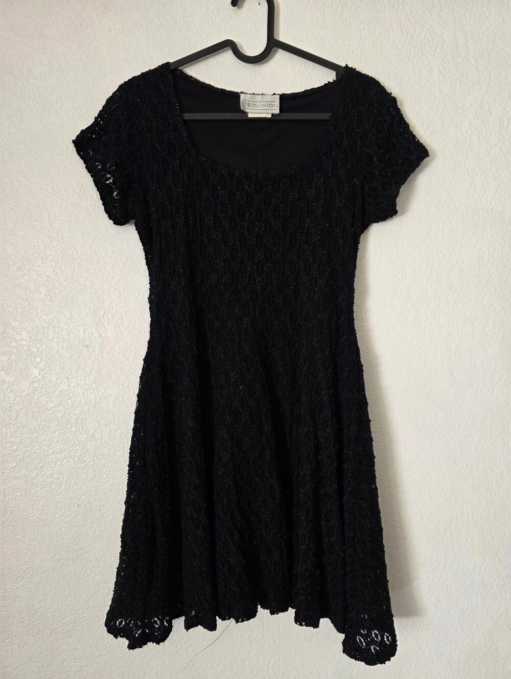 90s Black Short-Sleeve Lace Mini Dress